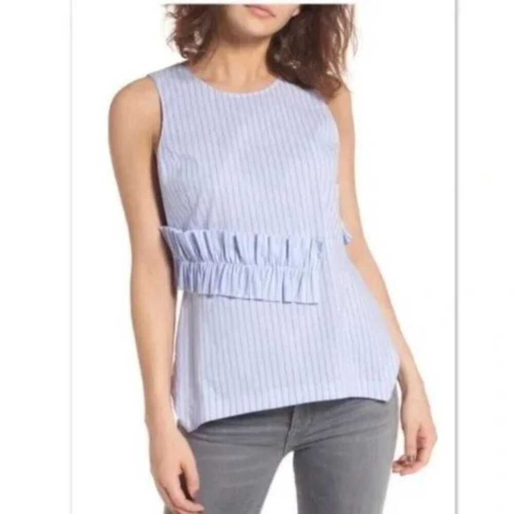 Trouve blue stripes asymmetrical ruffles trapeze blue sleeveless tank top Small